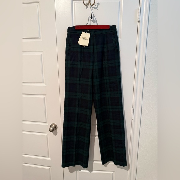 Sezane Pants - Sezane Navy and Green Plaid Martin Wool Straight-Leg Trouser
